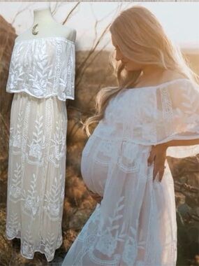 NWT Baltic Born Leon Off Shoulder Maxi Lace White Dress Nude Lining Tulle Small